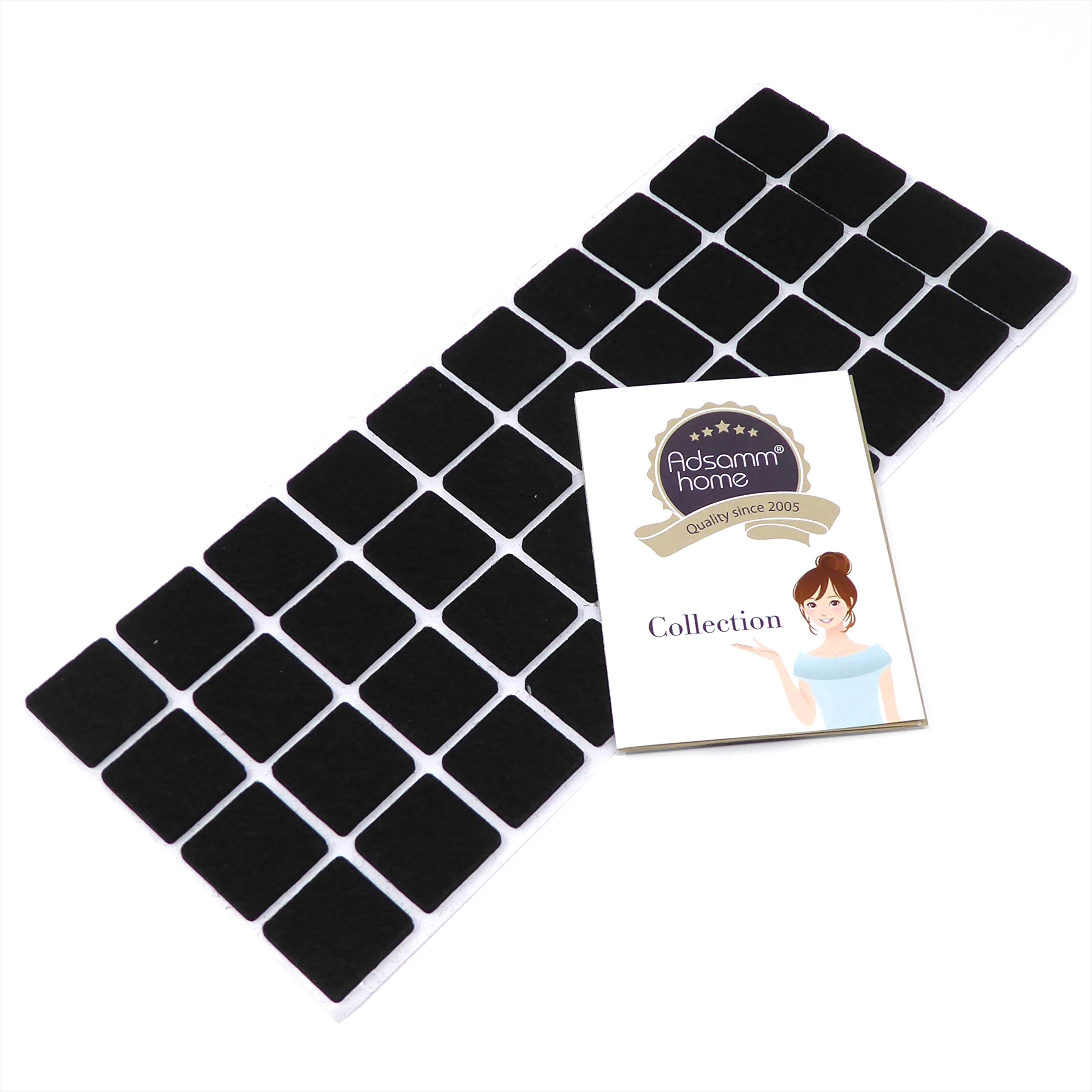 Adsamm® / 40 x self-adhesive felt pads/Black / 0.98x0.98'' (25x25 mm) / square / 0.138'' / 3.5 mm thick stick-on furniture felt glides/Furniture & Chair Glides