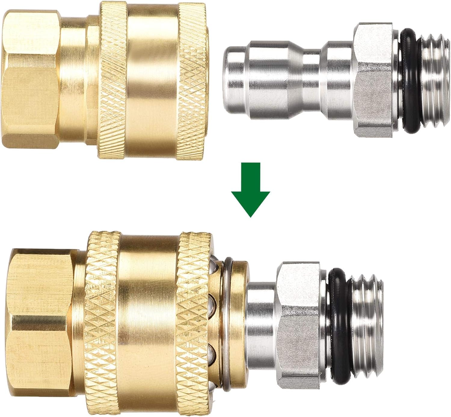 sourcing map Garden Hose Brass Quick Connect Set M14x1.5 Male & Female Thread Stainless Steel Fittings Water Hose Connectors Pressure Washer Adapter - Image 5