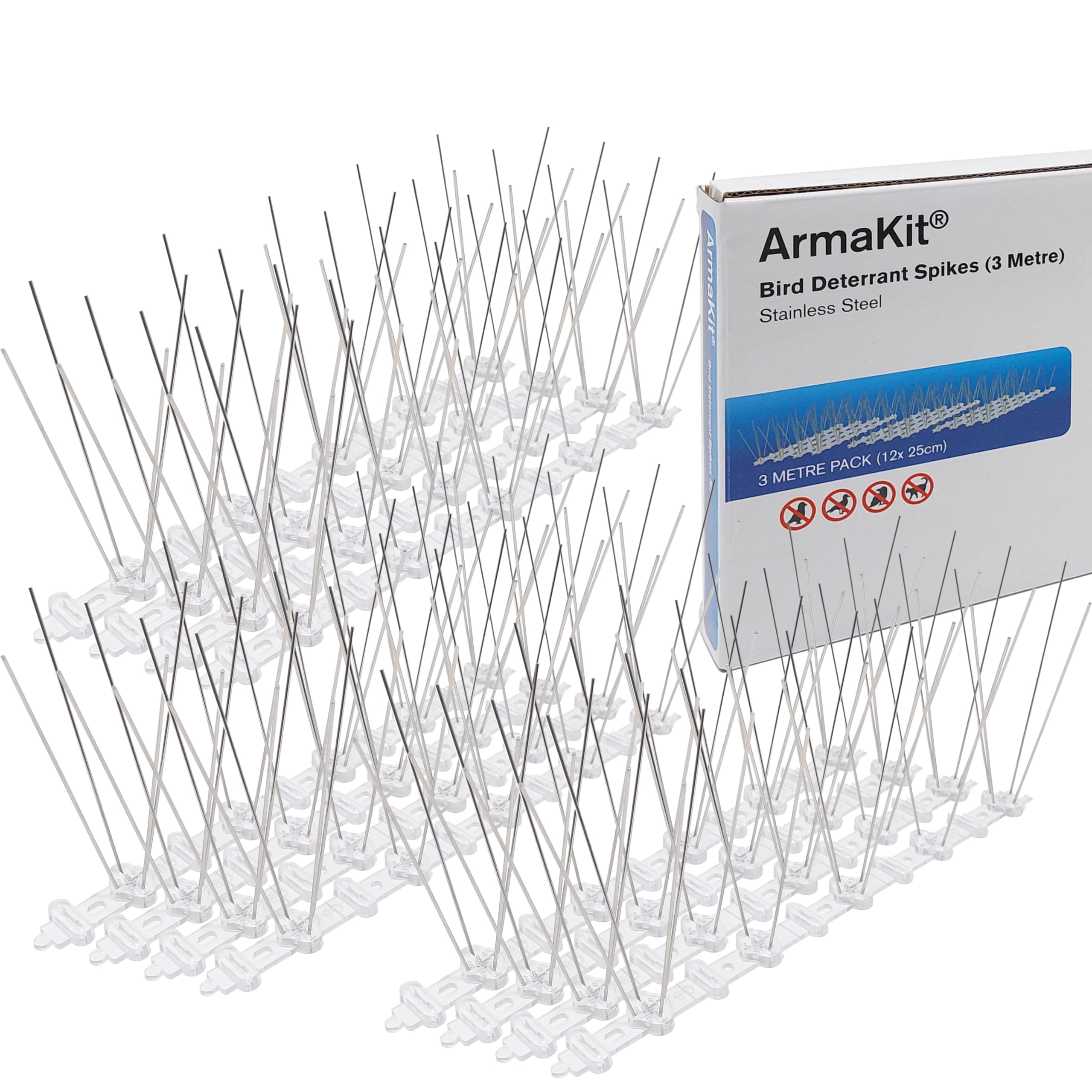 ArmaKit Stainless Steel Anti Bird Spikes For Pigeons (3 Metre) - Humane Anti Pigeon Spikes for Fences, Roofs, Solar Panels, Windows, Chimneys, Balconies - Bird Fence Spikes For Cats, Anti Fox spikes