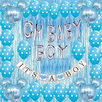 Amazon Com Mickey Mouse Baby Shower Decoraciones Oh Baby Boy Globos Banner Azul Partes Suministros Kit De Papel De Vinilo Cortinas Para Bebe Ducha Interior Exterior