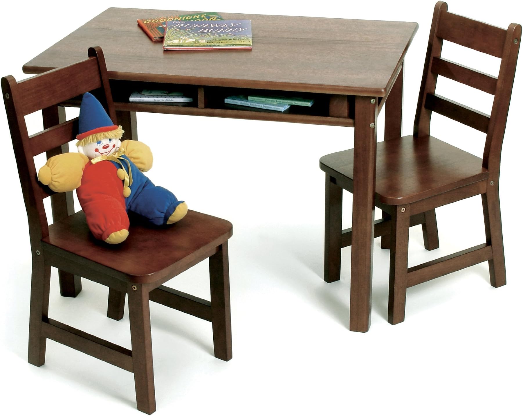 Lipper InternationalChild's Rectangular Table with Shelves and 2 Chairs, Walnut Finish