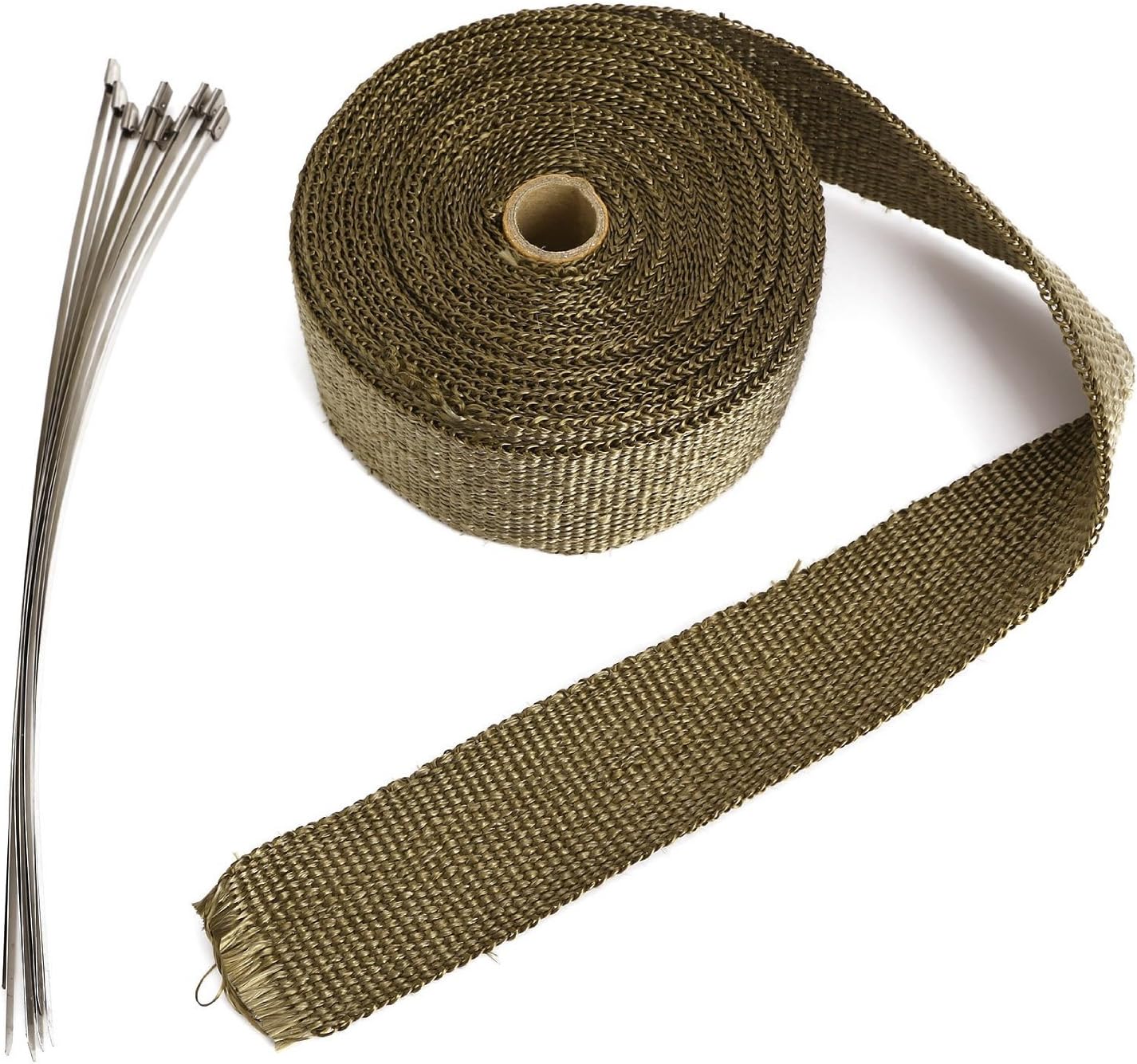 Fibre Insulation Heat Wrap Band Exhaust mannigfaltig Protection Fibre Tape Heat Protection Wrap Insulate Heat Exhaust Manifold + 10pcs Stainless Cable Ties (Titanium, Length: 5m)