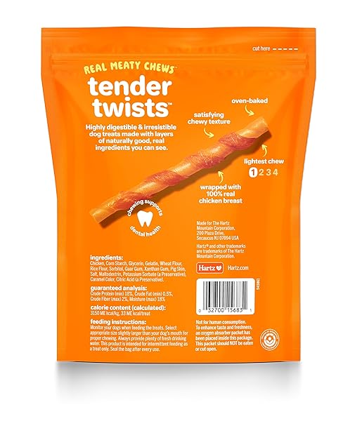 HARTZ OINKIES TENDER TWISTS WITH REAL CHICKEN BREAST RAWHIDE-FREE DOG TREATS, HIGHLY DIGESTIBLE DOG CHEWS, 36 COUNT