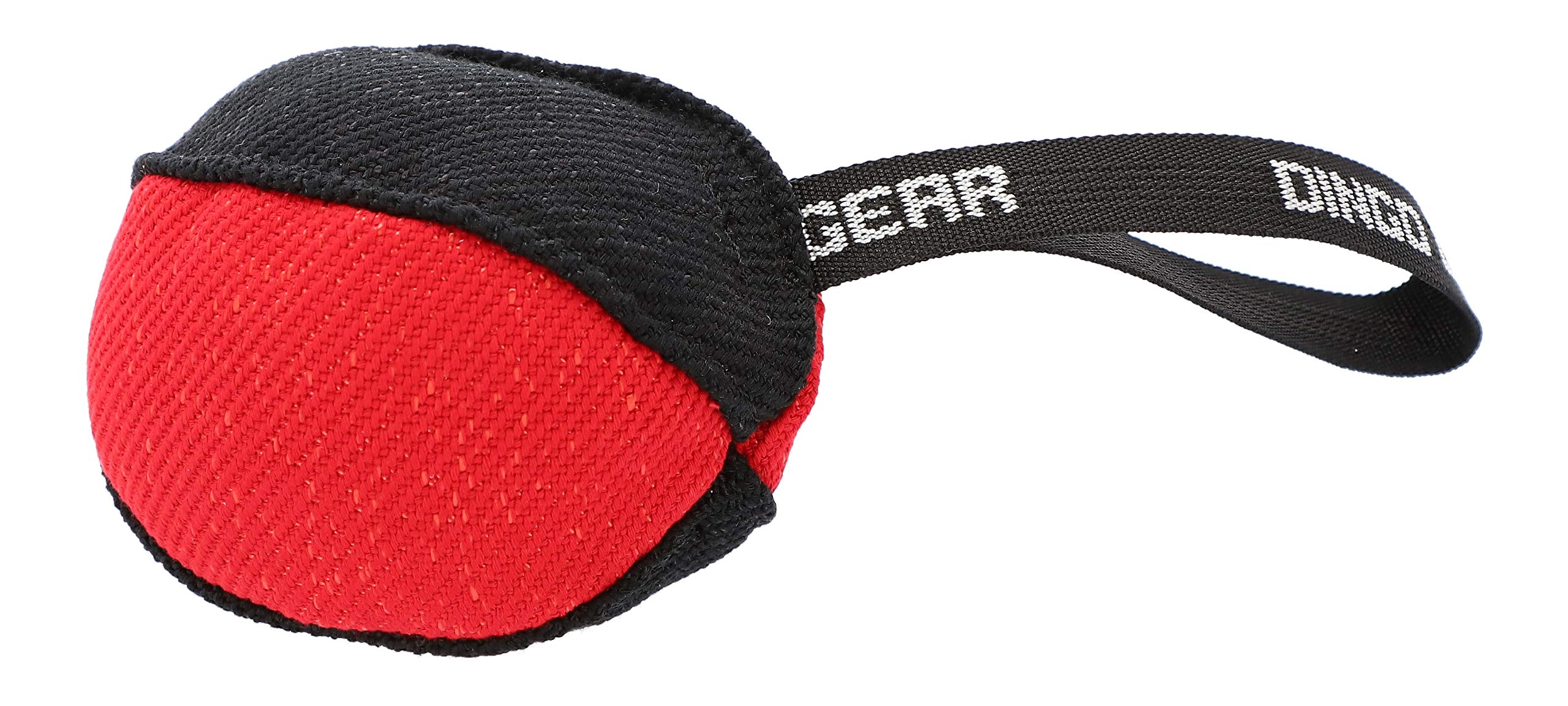 DINGO GEAR Professional Tug Toy Strong Handle for Heavy Duty Training IGP Dog Sports Play Hand Sewn French Material Dog Ball Ø 11 cm - Black and Red S02780
