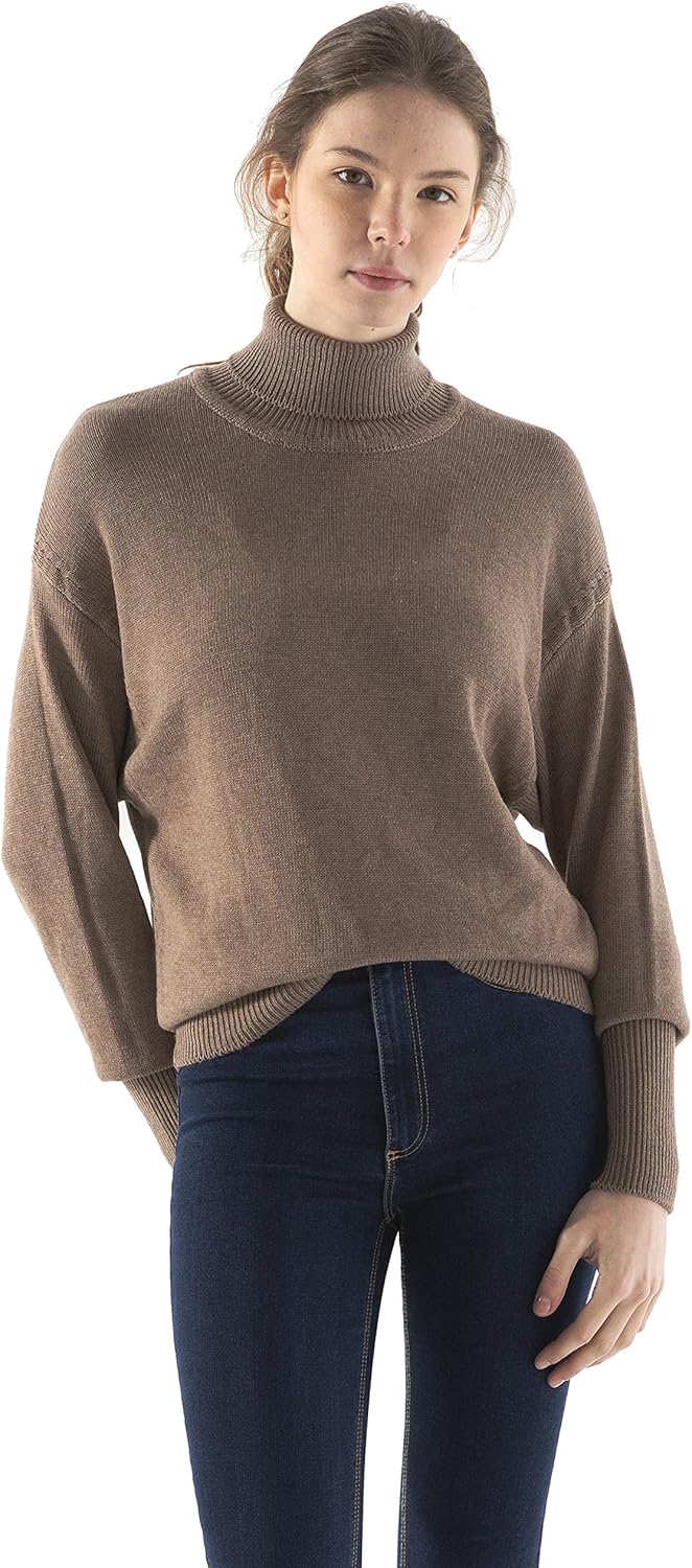 Fancy Stitch Women's Turtleneck Regular Fit Cashmere Sweater Deep Taupe