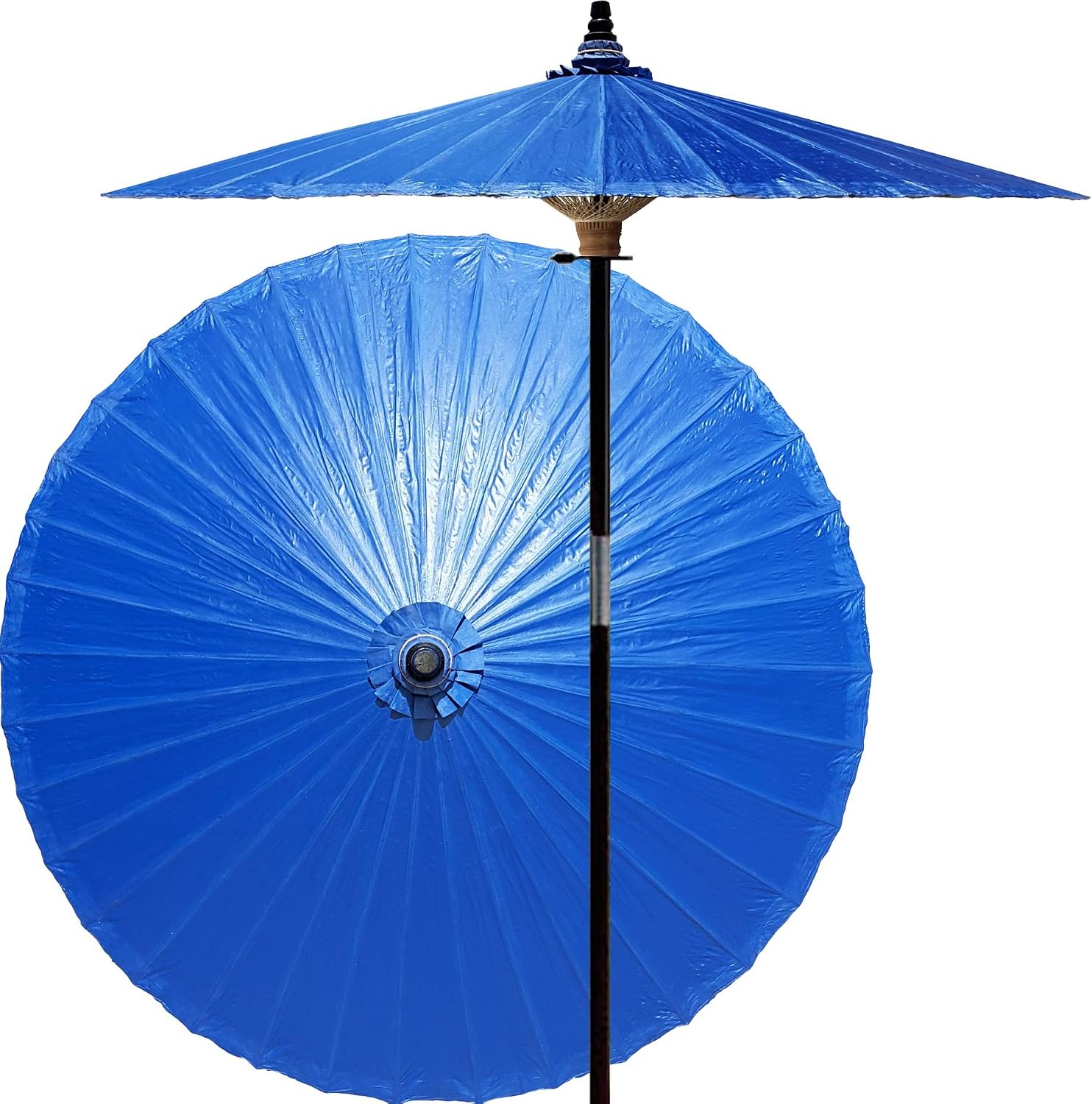 Amazon Com Oriental Decor 7 Foot Tall Hand Painted Patio Umbrella In Berry Blue Handcrafted Bamboo Dual Height Market Umbrella With Hardwood 2 Piece Pole Garden Outdoor