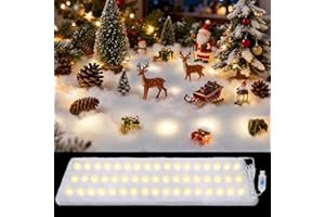 COSWEET LED Fake Snow Blanket, USB Powered Fluffy Christmas Faux Sheet with 8 Lighting Modes, Artificial Roll Table Runner for Christmas Village Display, Winter Wonderland & Holiday Decor, 63'' x 18''
