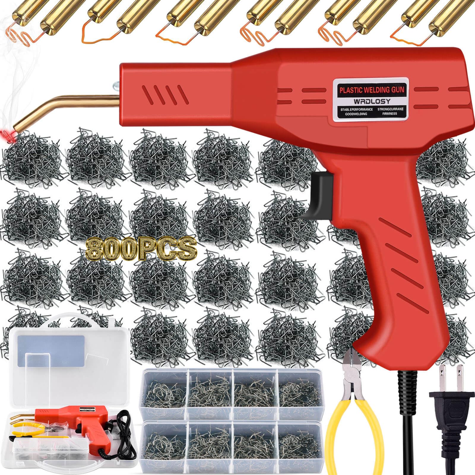 Photo 1 of Wrdlosy Plastic Welder, 800PCS Staples, Plastic Welding Kit, Must Have for DIYers, Instant On/Off, Plastic Welder Kit, Bumper Repair Kit Plastic Repair Kit, Portable Toolbox (Red)