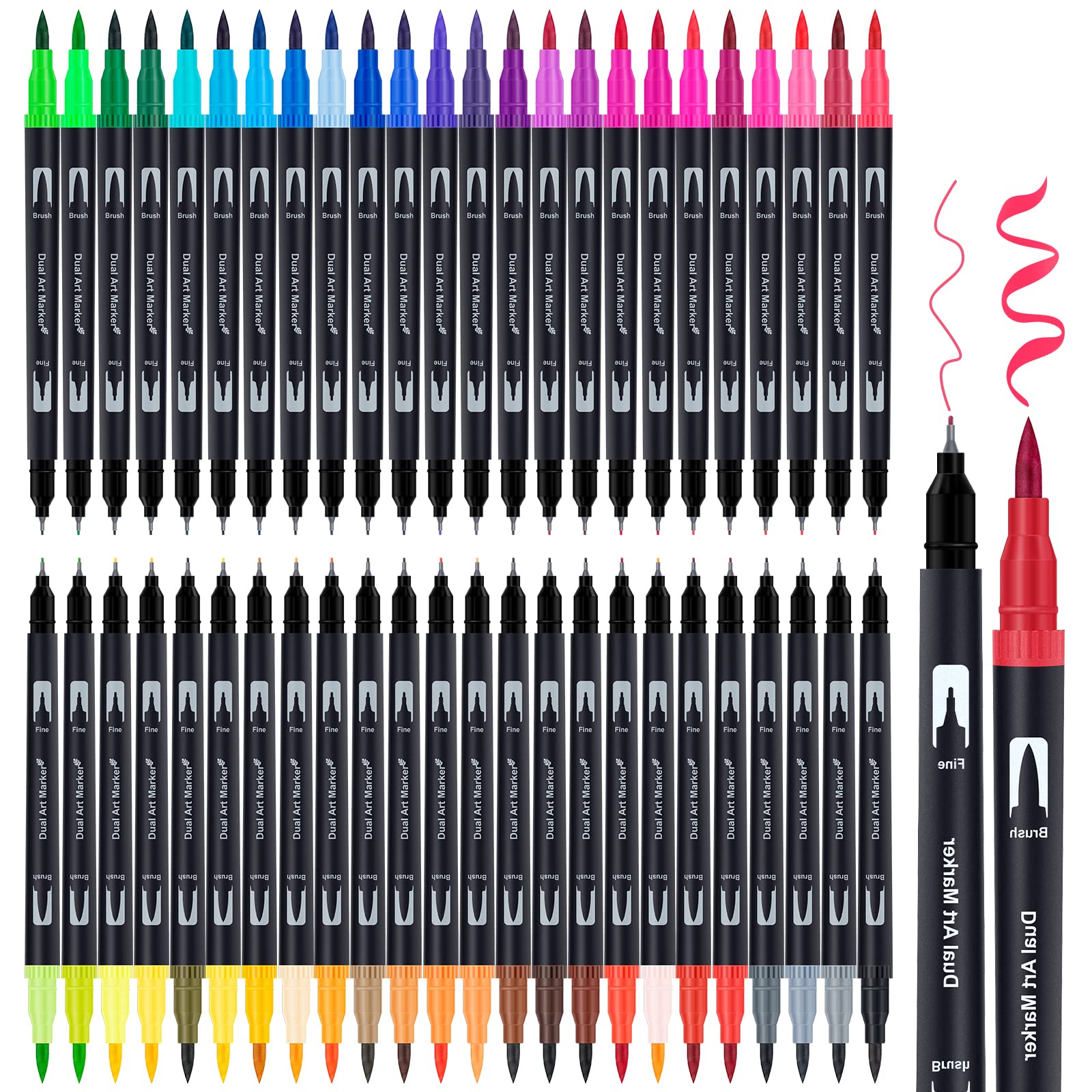 APOGO Felt Tips Colouring Pens - 48 Colors Dual Tip Brush Pens for Adult Colouring, Coloured Pens Felt Tip Pens for Drawing, Sketching, Bullet Journal, Lettering, Calligraphy