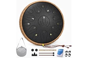 ROTHERGLI Steel Tongue Drum - 13 Inch 15 Note Tongue Drum, Handpan Musical Instrument for Adults Kids, Steel Drum with Music Book, Steel Drums Instruments with Mallet and Carry Bag, C Major (Black)