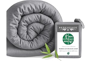 BedVoyage Queen Size Duvet Cover, Lightweight Soft and Breathable, Button Closure & Inside Corner Ties, 90x94, Viscose Derived from Bamboo & Cotton Blend, All Season Comforter Cover, Queen - Silver