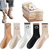 5 Pairs Cute Women Fun Smile Face Ankle Sock Knitted White Novelty Comfy Cotton Girl Dress Funny Crew Sock Aesthetic…