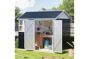Breezz 6X8FT Outdoor Steel Storage Shed with Clear Window, Lockable Doors, Weather-Resistant Metal Tool Shed for Garden, Backyard, Patio, and Utility Storage.Nightblue