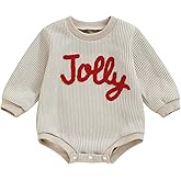 BemeyourBBs Newborn Baby Boy Girl Fall Winter Clothes Long Sleeve Bubble Sweatshirt Romper Cute Infant One Piece Outfit (Christmas Jolly Beige, 12-18 Months)