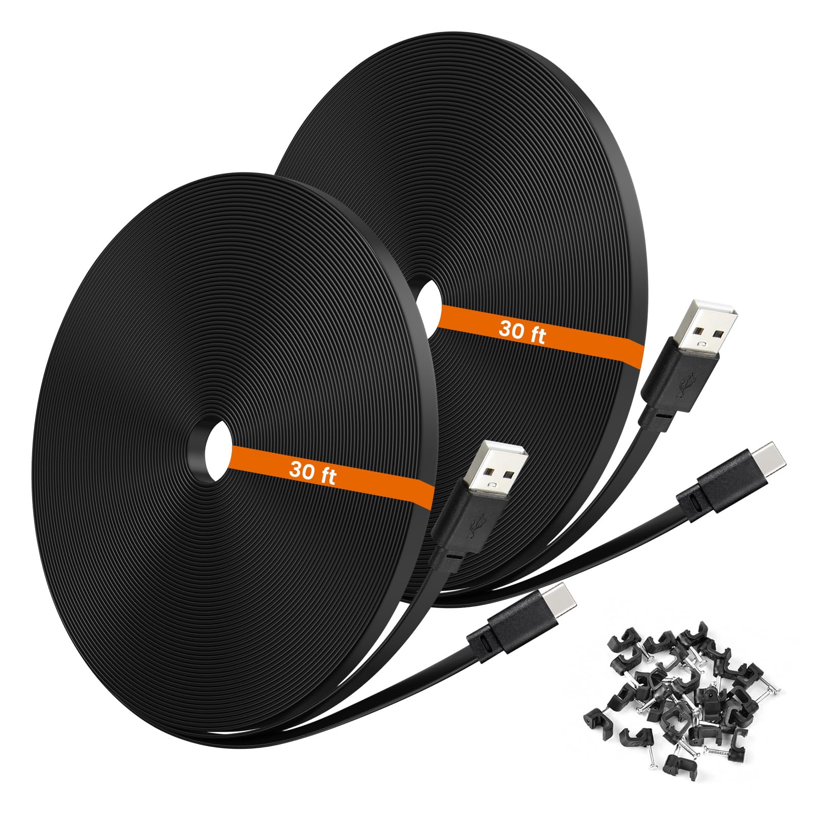 Photo 1 of 1-Pack 30ft USB C Power Extension Cable Compatible with Ring Pan-Tilt Indoor Cam 2024 Release & WYZE Duo Cam Pan, Pan V4 2025 Security Camera - 9m Type-C Long Flat Charging Cord for CCTV Cam, Black