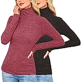 XSRYT 2 Pack Womens Long Sleeve Turtleneck Shirts Basic Fall Thermal Lightweight Pullover Tops Trendy Comfy Undershirts