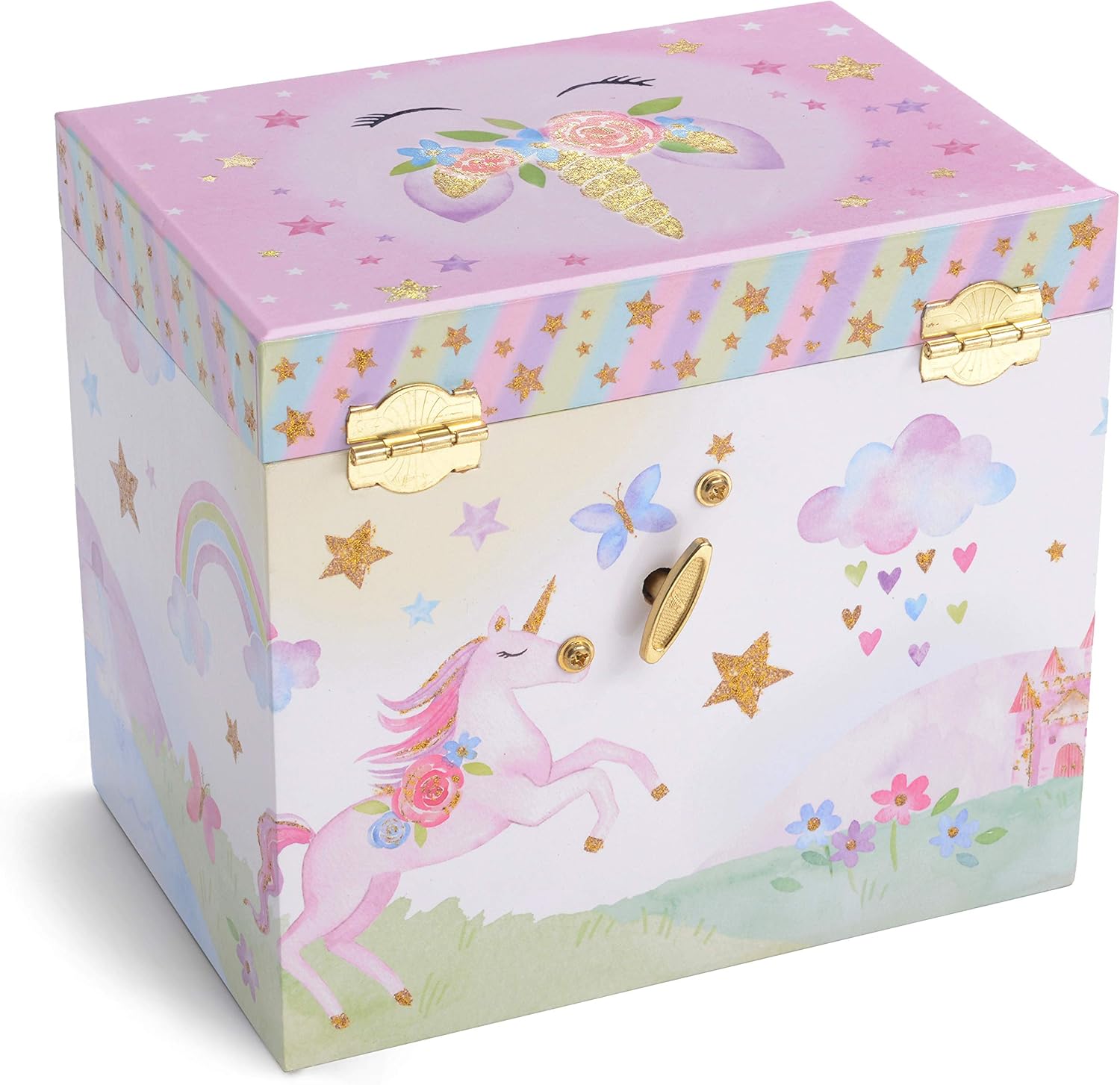 Jewelkeeper Unicorn Jewellery Box for Girls with 2 Pull-out Drawers, Glitter Rainbow and Stars Unicorn Design - Image 4