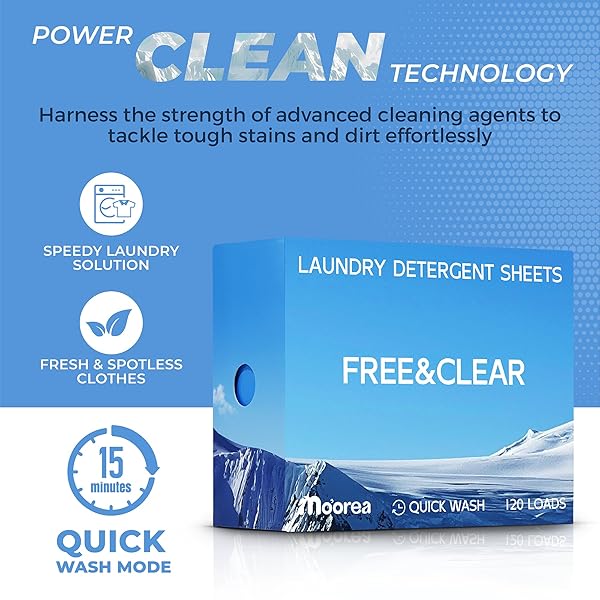 MO’OREA LAUNDRY DETERGENT SHEETS,HYPOALLERGENIC LAUNDRY SOAP,FREE CLEAR FOR SENSITIVE SKIN,RECYCLABLE PACKAGING,STAIN FIGHTING WASHING SHEETS DETERGENT.120 LOADS