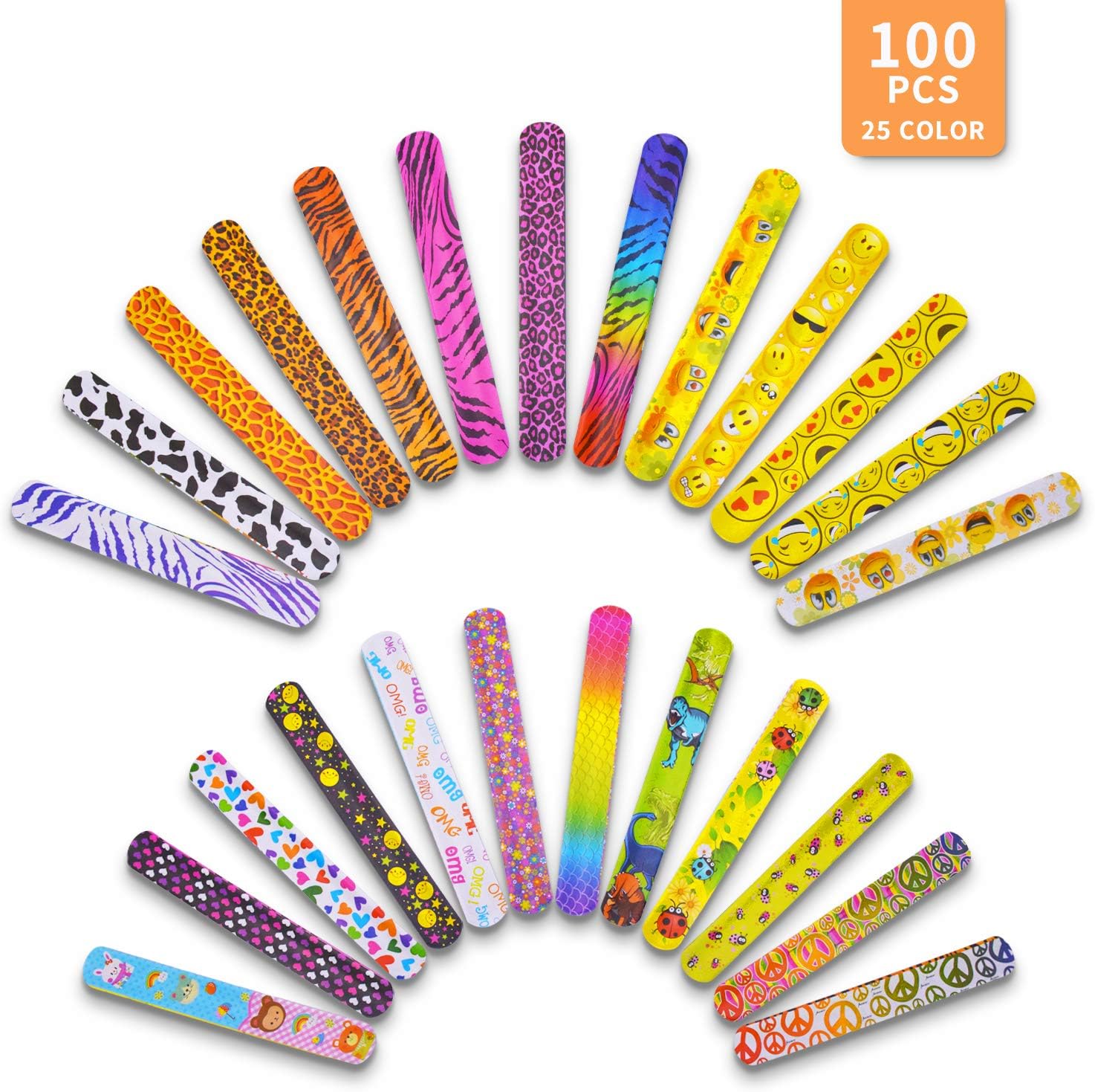 Slap Bracelets for Party - 100pcs Bulk Slap Bracelets with Colorful Print Pattern Design, Retro Slap Bands for Kids Prizes, Kids Party Favors, Kids Birthday Gifts