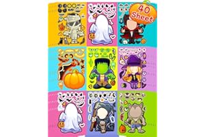 Benresive 40 Sheets Halloween Stickers for Kids, Halloween Crafts Party Favors for Kids, Halloween Holiday Party Games Stickers Bulk - Halloween Make a Face Stickers, Halloween DIY Stickers for Kids