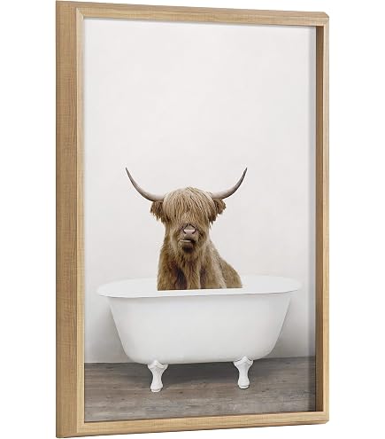 Stupell Industries Funny Giraffe In A Tub Wall Art - 11x14 Inch Grey Framed Bathroom Decor, By Rachel Neiman