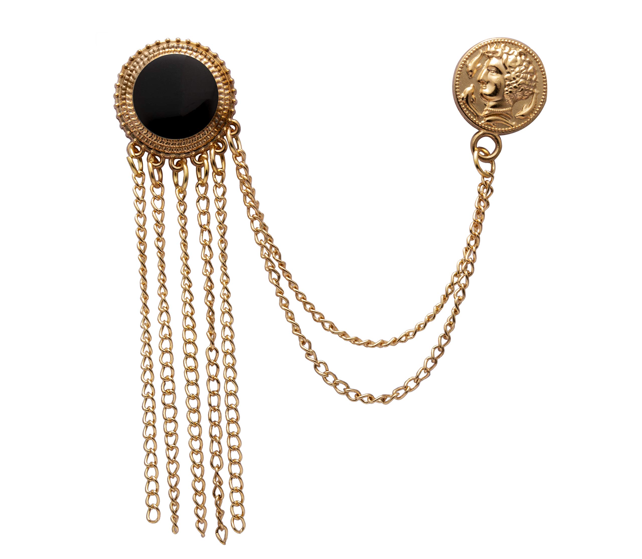 Knighthood Black Enamel with Hanging Chains and Honorary Gold Coin Detailing Lapel Pin Badge Coat Suit Wedding Gift Party Shirt Collar Accessories Brooch for Men