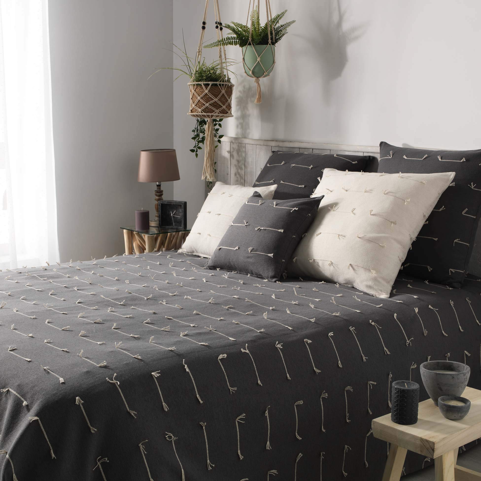 COTON d'intérieur Single Bedspread 180 x 220 cm Fileo Charcoal