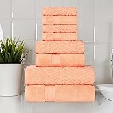 Superior Cotton Chevron 8-Piece Towel Set, Zero Twist, Quick Dry, Home Essentials, Shower, Spa, Luxury Plush Soft Absorbent Towels, Includes 2 Bath, 2 Hand, 4 Washcloth/Face Towels, Peach