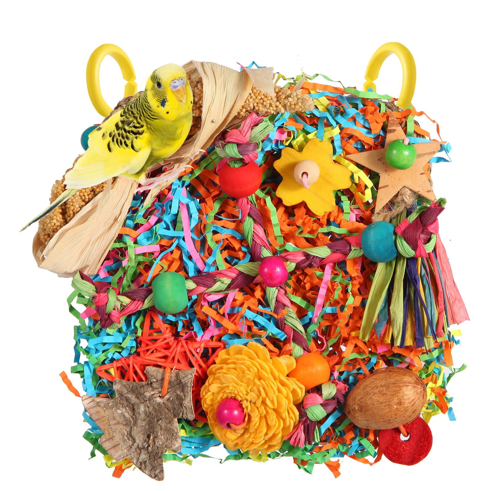 Bird Toys, Parakeet Toys Bird Foraging Toys Grass Mat Climbing Wall for Parakeet,Parrot,Cockatiel,Conure,Lovebird,Budgie Cage Small to Medium Birds (Twinkle Star)