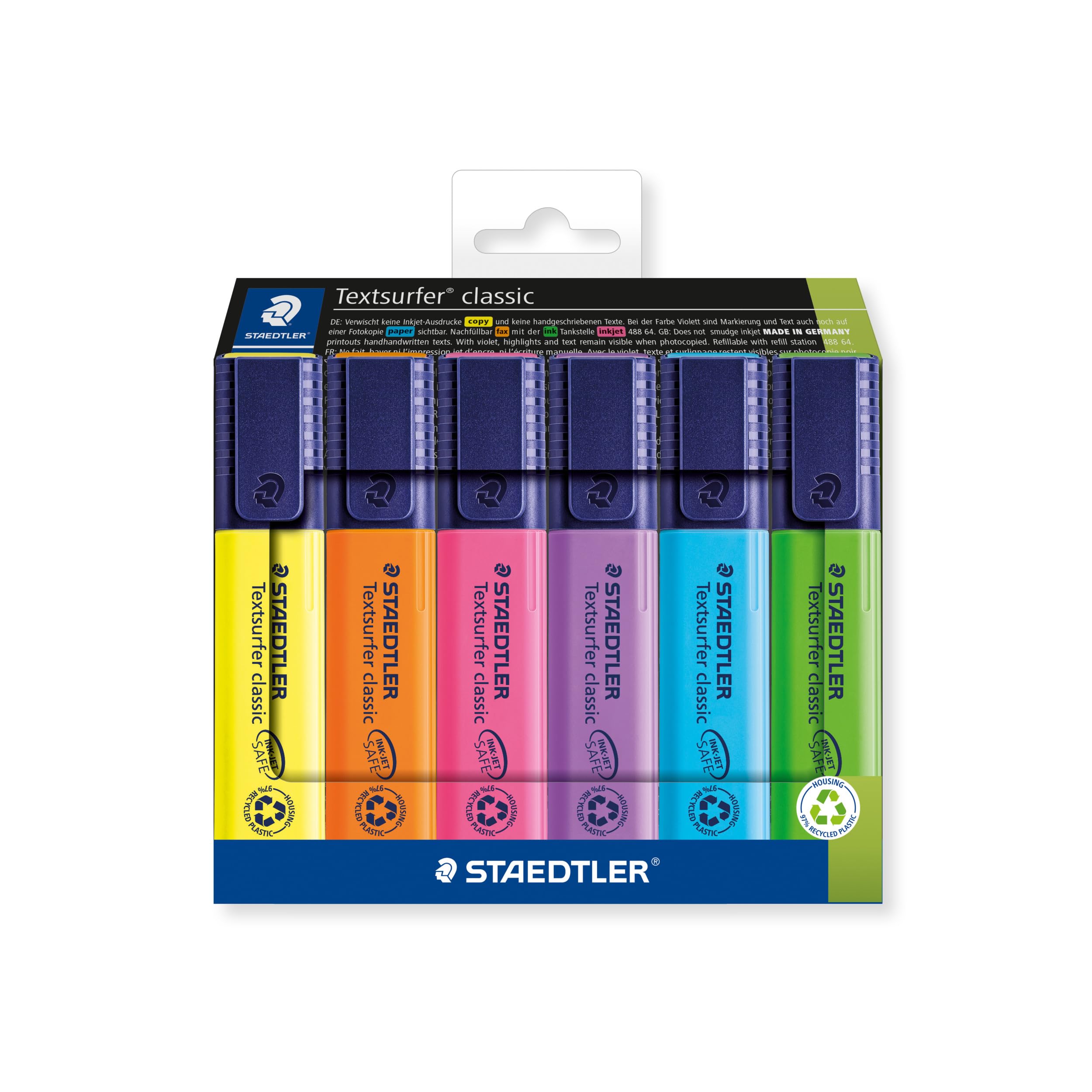 STAEDTLER 364 C6 Textsurfer Classic Highlighter - Assorted Colours (Card Pack of 6)