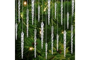 FUTUREPLUSX 24PCS Acrylic Icicle Ornaments, Clear Crystal-Look Icicles for Christmas Tree Decor, 3 Mixed Lengths, Hanging Winter Decorations for Holiday, Party & Wedding