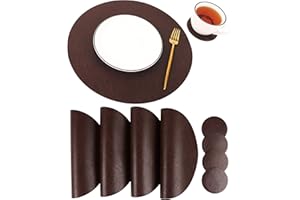 JOVONO Embossed PU Leather Placemats, Waterproof Coffee Coasters, Kitchen Table Mats, Easy to Wipe Off for Dining Round Table