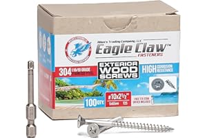 #10 x 2 1/2 Inch Stainless Steel Deck Screws 100 Pieces | T25 Star Torx Drive Stainless Steel Wood Screws | High Corrosion Resistance | Driver Included | Allen's Trading Co. Eagle Claw Fasteners