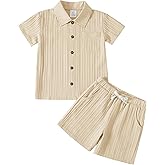 Jimonda Baby Boy Clothes Ribbed Toddler Short Sleeve Button-Down Shirt Tops + Shorts Set with Pocket Summer Outfit 2PCS