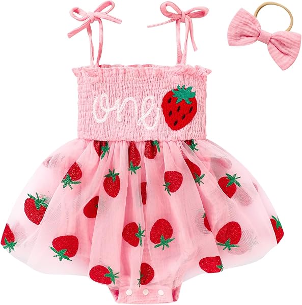 TITKKOP Baby Girl 1st Birthday Clothes One Year Old Tulle Romper Sleeveless Bodysuit Cake Smash Outfits