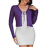 CARDYDONY Women's Cropped Cardigan Tie Front Long Sleeve Rib Knit Bolero Shrug Sweaters S-XL
