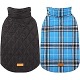 Kuoser Warm Dog Coat, Reversible Dog Jacket Waterproof Dog Winter Coat British Style Plaid Dog Clothes Pet Dog Cold Weather C