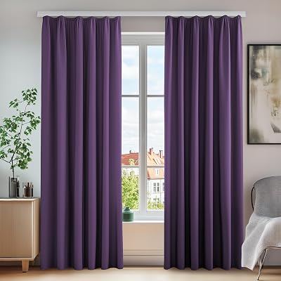 Deconovo Energy Saving Curtains Blackout Pencil Pleat Purple Grape 55x114 One