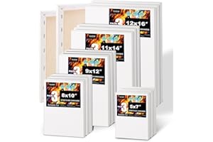 Koseibal 15 Pack Stretched Canvases for Painting, 12x16/11x14/9 x12/8x10/5x7(3 of Each), 100% Cotton Acid-Free Artist Anti-Seep Blank Primed Canvas for Oil, Acrylic, Pouring Paint.