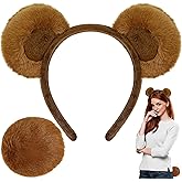 MUKOSEL Bear Ears Headband and Tail Set, Brown Chipmunk Ears, Bear Costume Adult Animal Costume for Adult Halloween Party Headwear Accessories