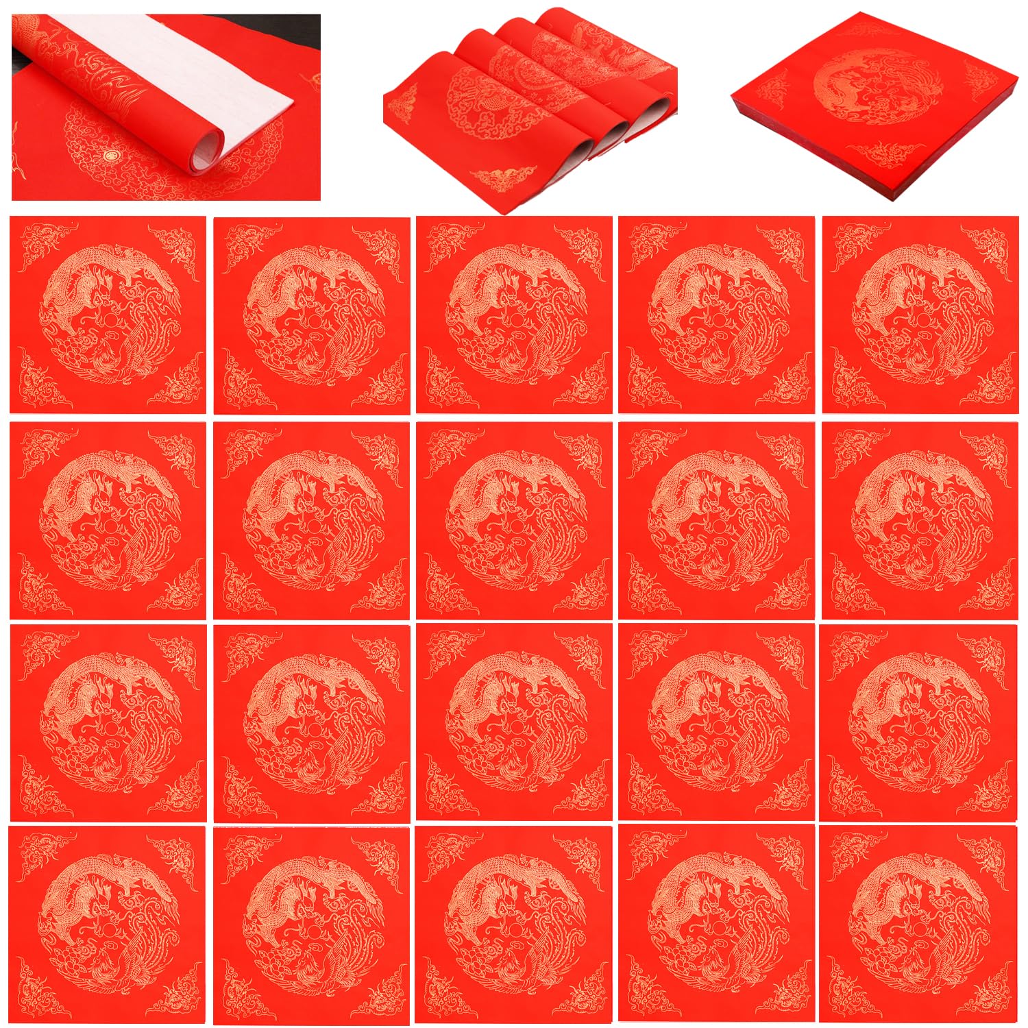 Photo 1 of 20 PCS Red Blank Fu Character Xuan Paper Red Dou Fang Xuan Paper Square Fu Character Paper for Spring Festival Chinese New Year Decorations (????)