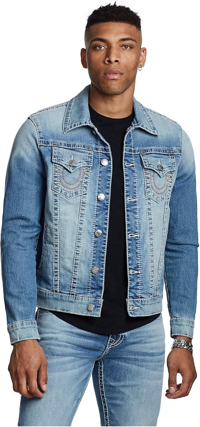 True Religion Men's Big T Stretch Denim Trucker Jacket (Small, Grateful ...