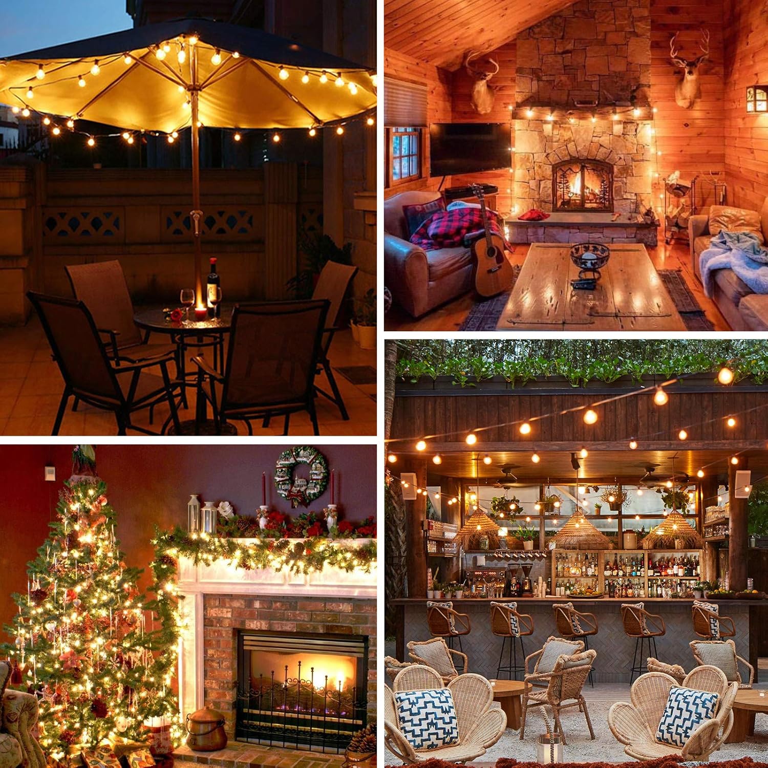 100ft 2-Pack Outdoor G40 LED Globe String Lights Dimmable Waterproof Shatterproof Light Strings with 52 Bulbs Connectable Commercial Hanging Lights for Christmas Patio House Backyard Balcony Party - - 