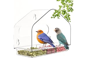 Clear Window Bird Feeder,Sturdy and Durable Bird House,Window Bird Feeder for Outdoors with Extra Strong Suction Cups,Large Birdfeeder and Bird Watching for Cats (Triangle)