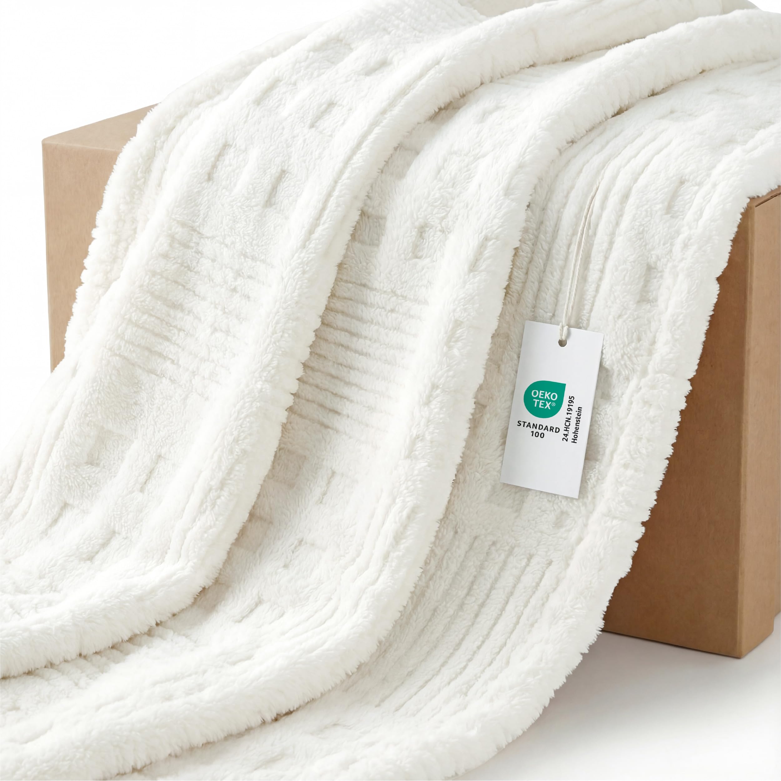 Photo 1 of Bedsure White Throw Blanket for Couch - GentleSoft Fluffy Waffle Blanket for Sofa Bed Room Decor, Super Cozy Fleece Checkered Throw for Women, Warm for All Season, 50x60 Inches