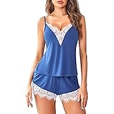 Avidlove Women Pajama Set Lace Trim Short PJ Set Modal V Neck Sleeveless Sleepwear Drawstring Waist Nightwear S-XXL