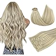 DOORES Hair Extensions Human Hair, Ash Blonde Highlighted Platinum Blonde 110g 7pcs 14 Inch, Seamless Clip in Hair Extensions Extensions Human Hair Extensions Straight Hair Invisi Edge Hair Extensions