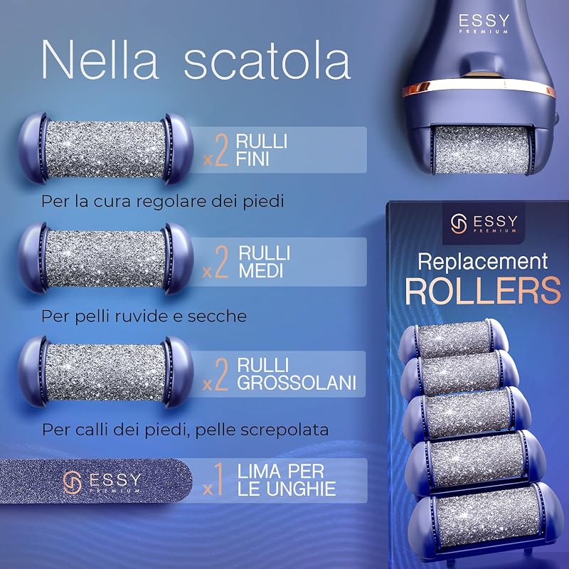 Lima per Piedi Elettrica Ricaricabile con 5 Rulli di Ricambio (Marina)