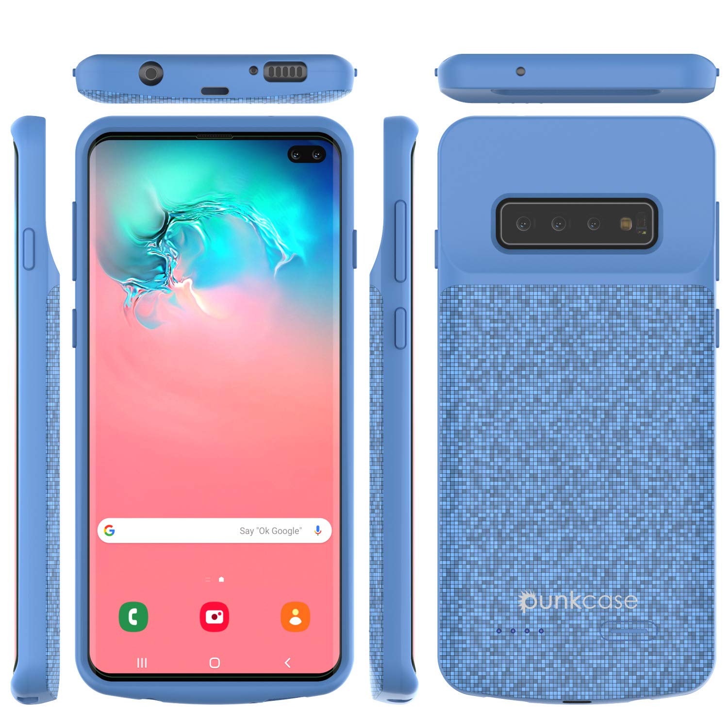 PunkJuice S10 Plus Battery Case, 5000mAh Fast Charging Extended Power Bank W/Screen Protector | IntelSwitch | Slim, Secure and Reliable Compatible W/Samsung Galaxy S10 Plus [Blue]