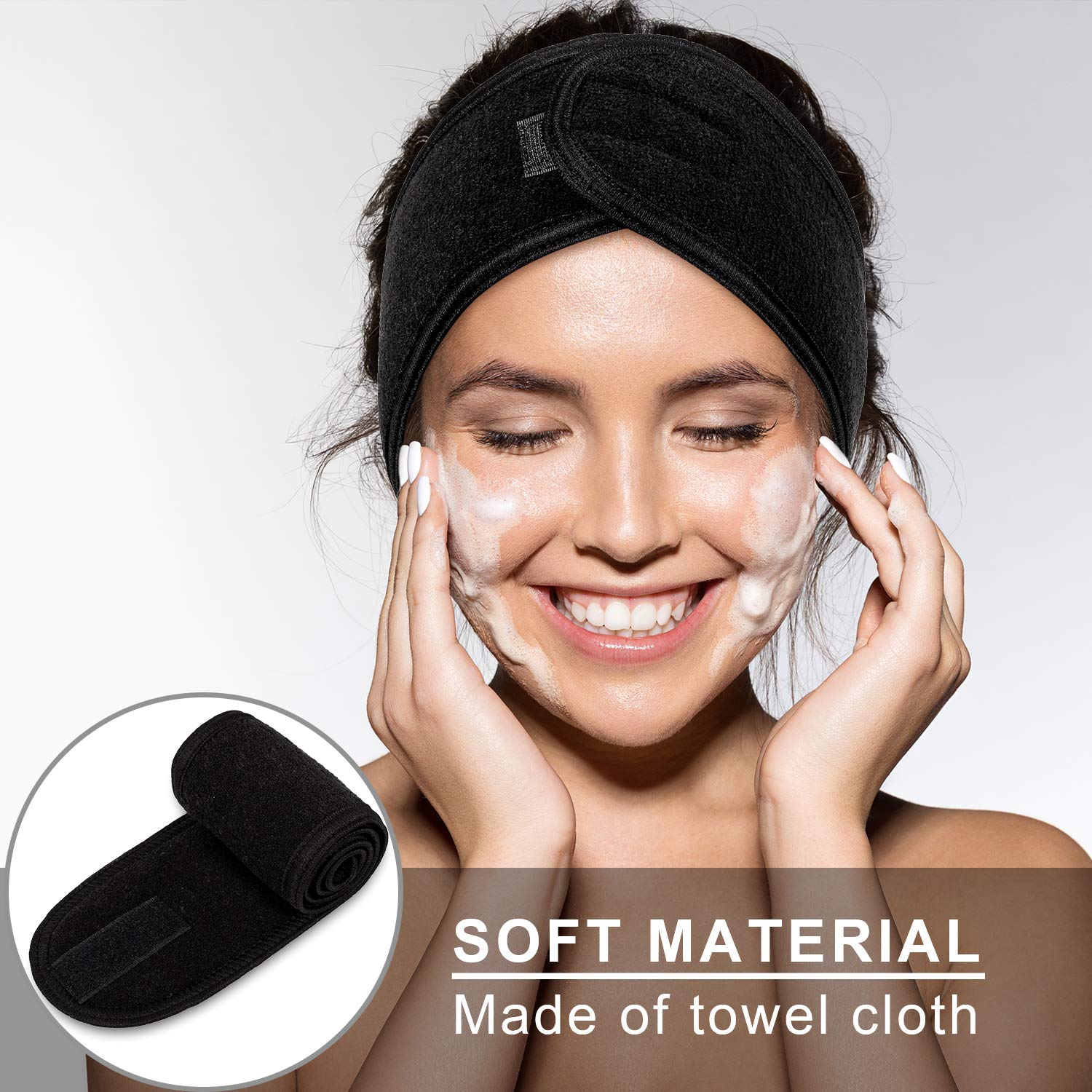 Whaline Spa Facial Headband Make Up Wrap Head Terry Cloth Headband Adjustable Towel for Face Washing, Shower, 3 Pieces (White, Black, Pink) : Beauty